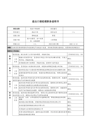湖北新丰化纤公司进出口部经理职务说明书