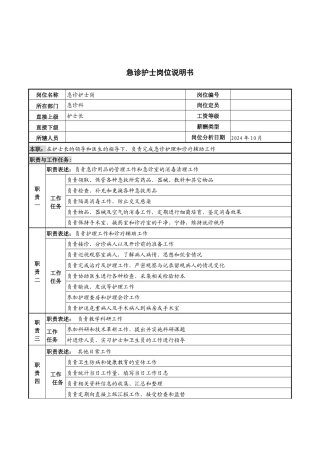 湖北新华医院急诊护士岗位说明书