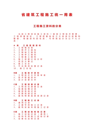湖北省建筑工程施工统一用表