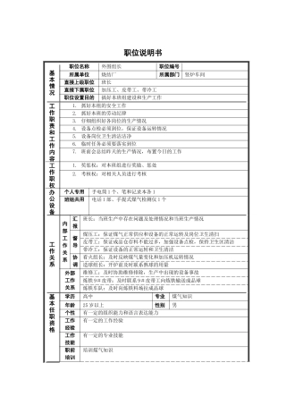 烧结厂外围组长岗位说明书