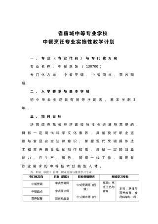 烹饪实施性教学计划