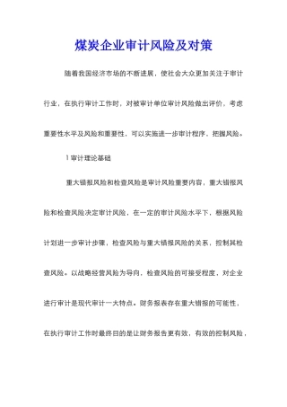 煤炭企业审计风险及对策