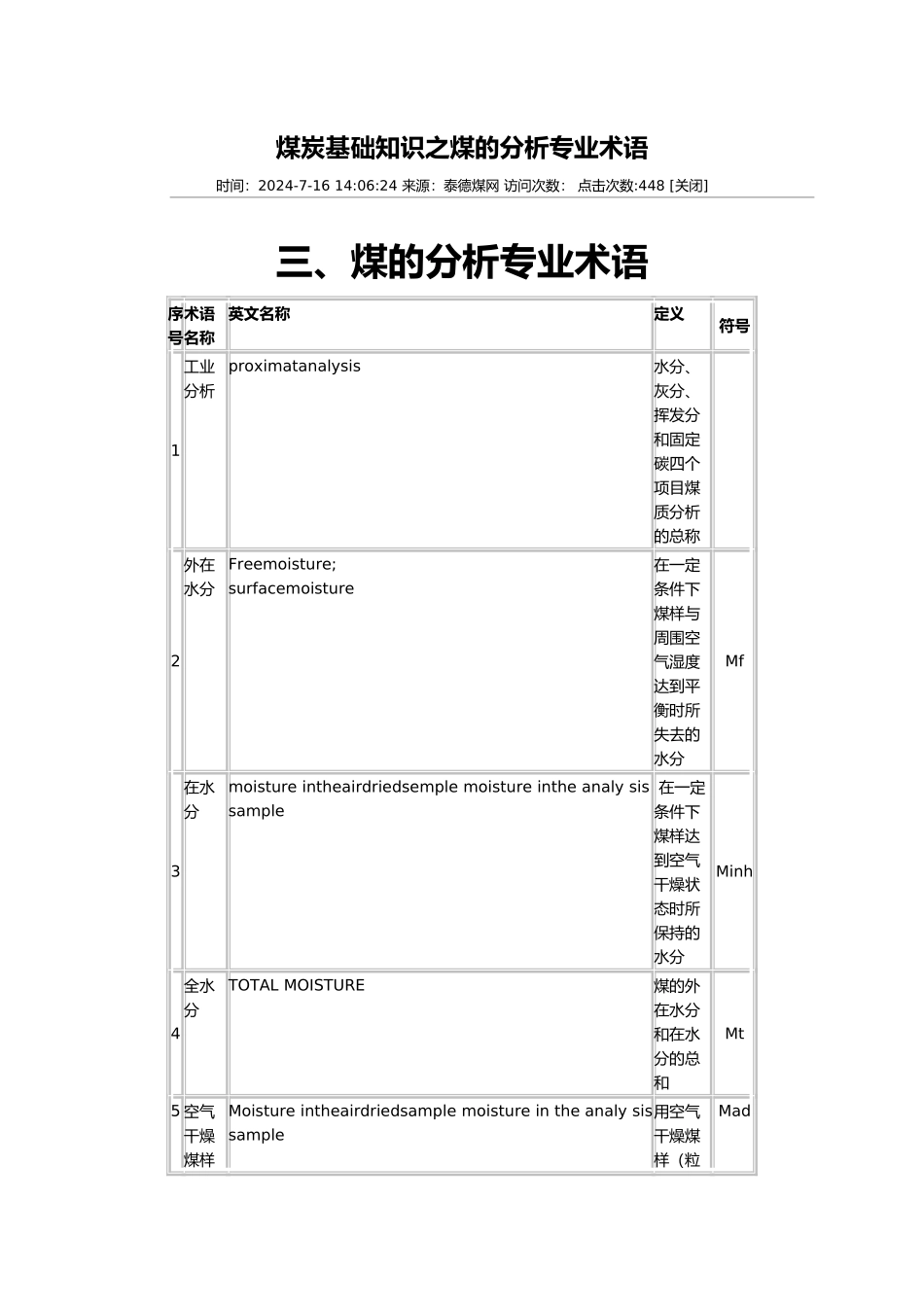 煤炭基础知识之煤的分析专业术语_第1页