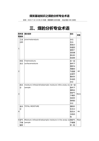 煤炭基础知识之煤的分析专业术语