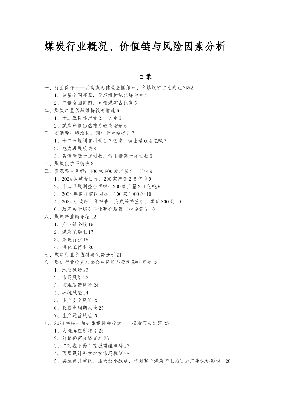 煤炭行业概况价值链与风险因素分析报告_第1页