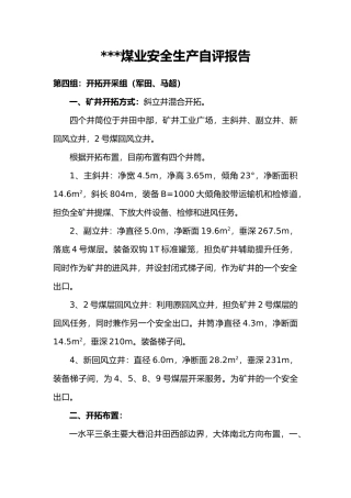 煤矿安全生产自评报告书