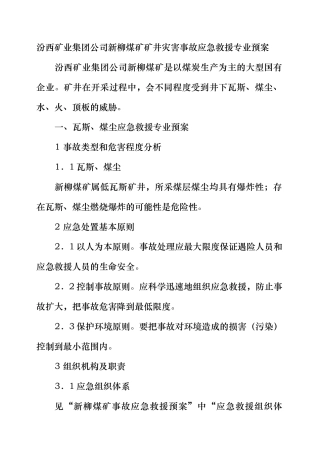 煤矿矿井灾害事故应急救援专业预案