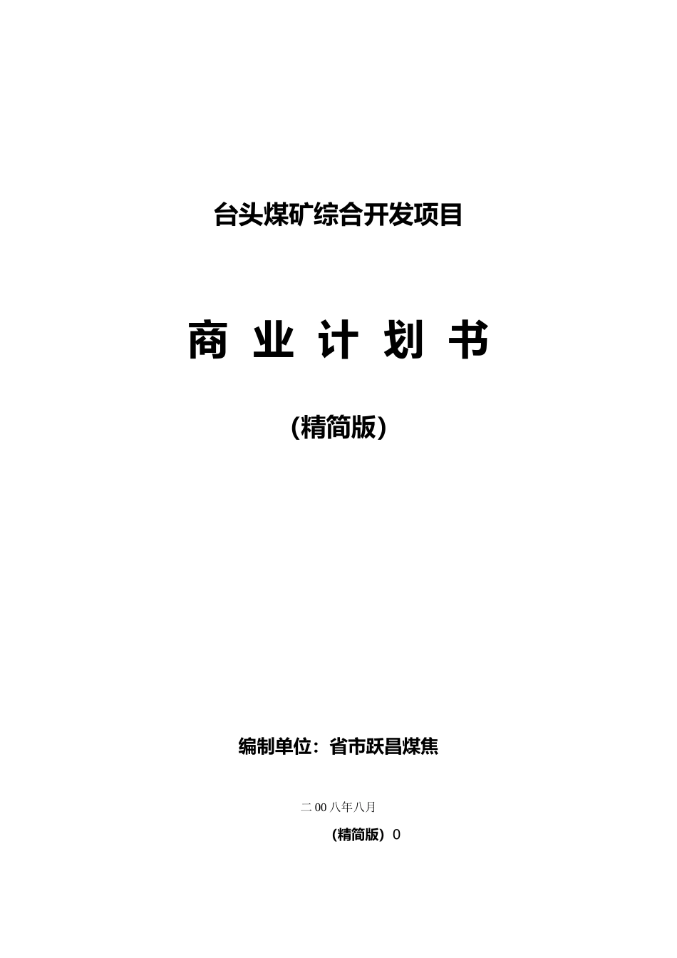 煤矿综合开发项目商业实施计划书_第1页