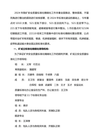 煤矿质量标准化精细化管理方案说明