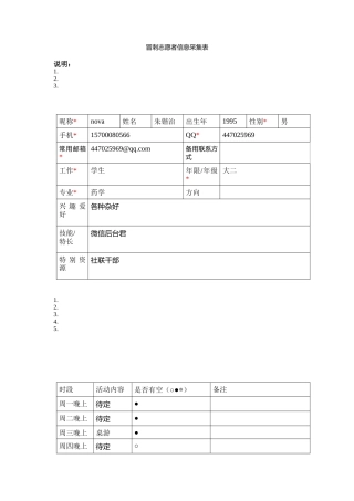 牛蛙志愿者信息采集表