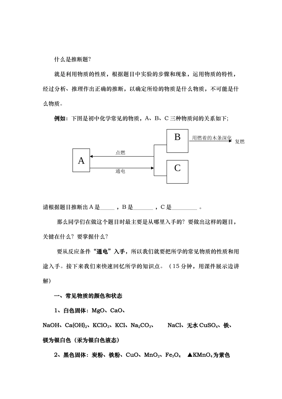 物质的推断教学设计说明_第2页