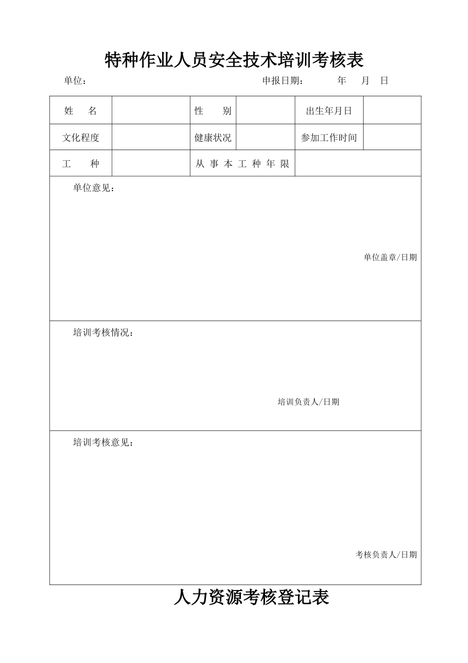 特种作业人员安全技术培训考核表_第1页