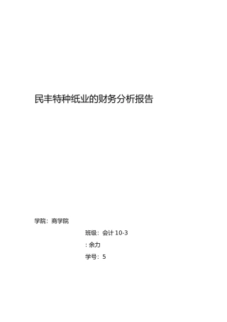 特种纸业有限公司的财务分析报告论文