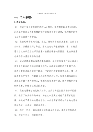 王菲阳个人总结与工作计划