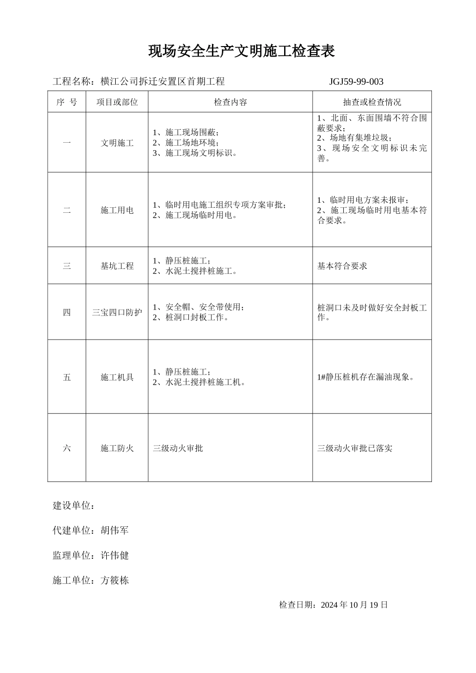 现场安全生产文明施工检查表_第3页