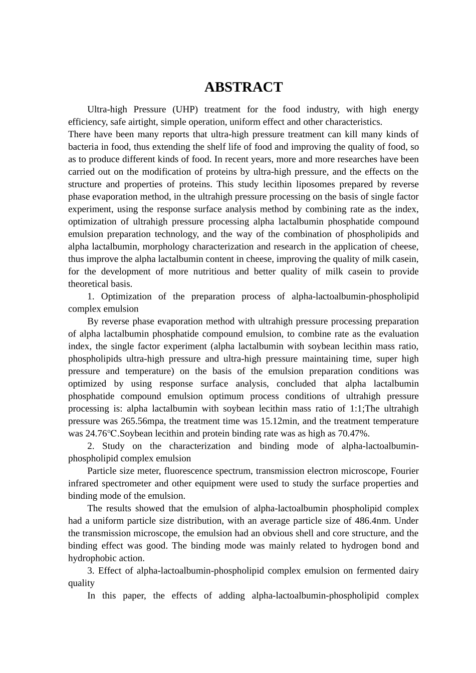 超高压处理对α-乳白蛋白磷脂复合作用的影响及在奶酪中的应用论文设计_第3页