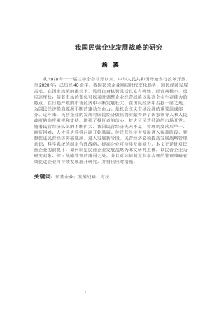 工商管理专业 我国民营企业发展战略的研究