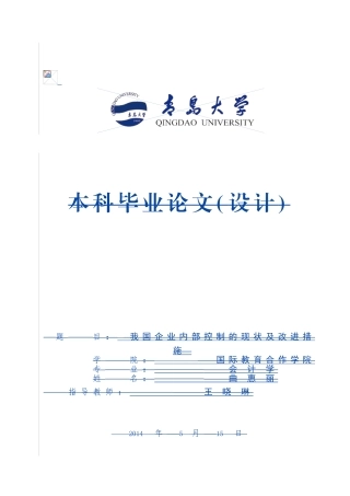 工商管理专业 我国企业内部控制的现状及改进措施