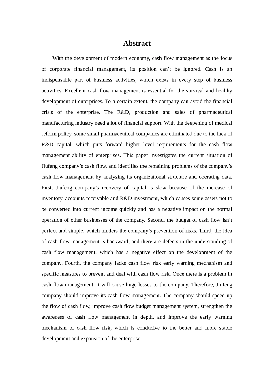 财务管理专业-深圳九奉公司现金流量管理问题分析_第2页