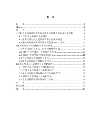 财会专业沈阳天马时代投资公司风险投资业务问题研究