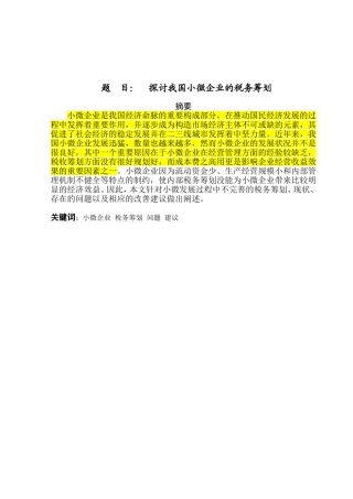 财务管理-探讨我国小微企业的税务筹划论文设计