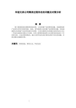 财务管理专业  华谊兄弟公司筹资过程存在的问题及对策分析