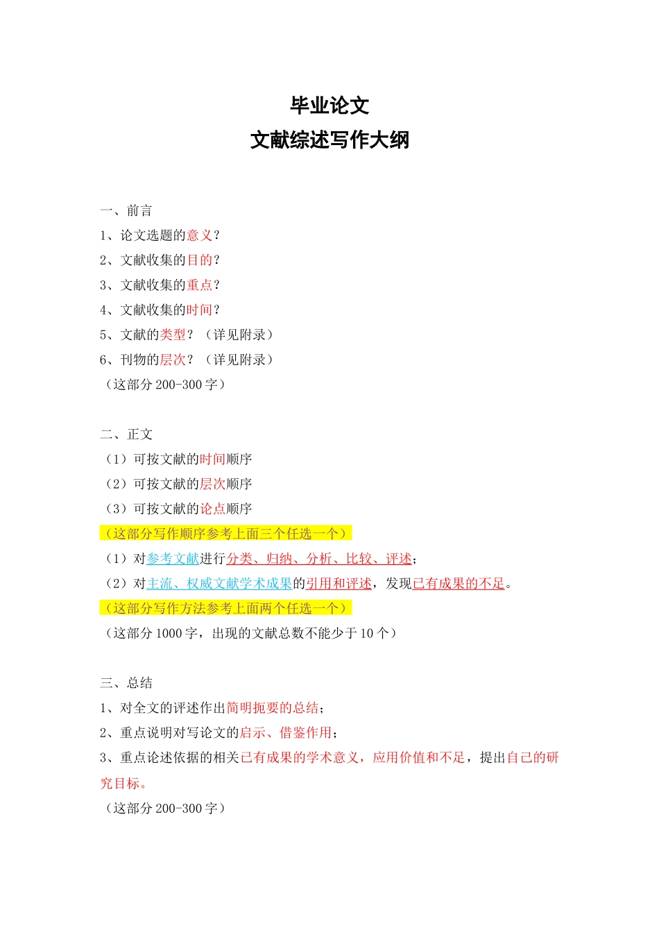 毕业论文文献综述写作大纲_第1页