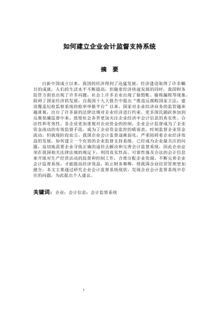 财务管理专业 如何建立企业会计监督支持系统