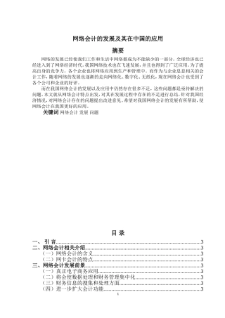 财务管理专业 网络会计的发展及其在中国的应用