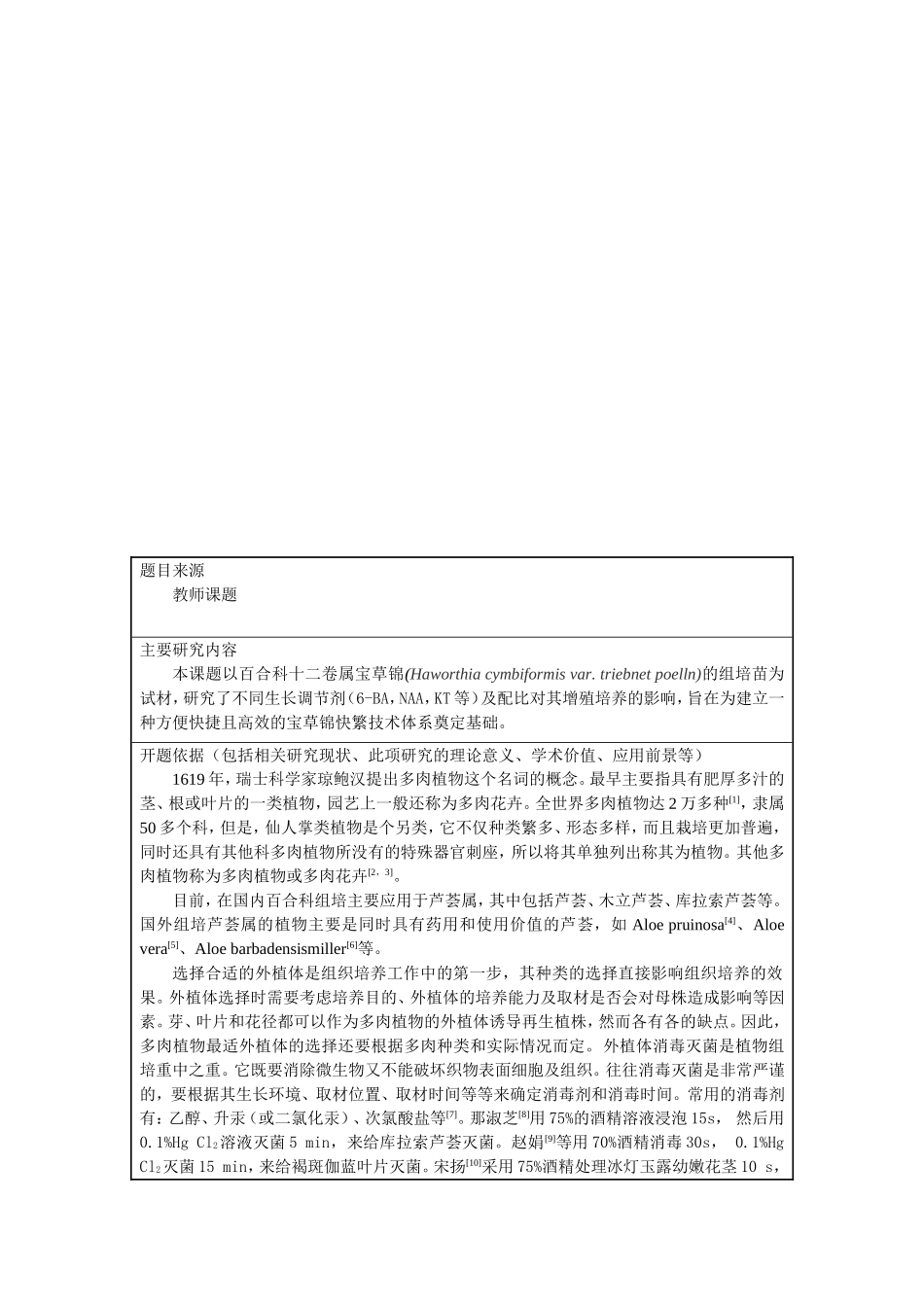 宝草锦(Haworthia cymbiformis var. triebnet poelln)组培继代培养的激素优化研究开题报告_第1页