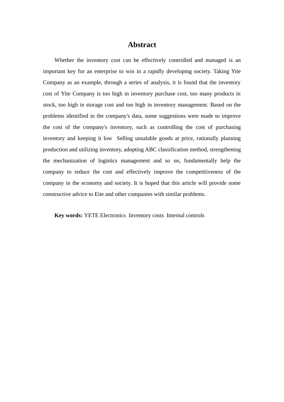 财务管理专业-《浅析颐特电子公司存货成本管理问题及对策》_第3页