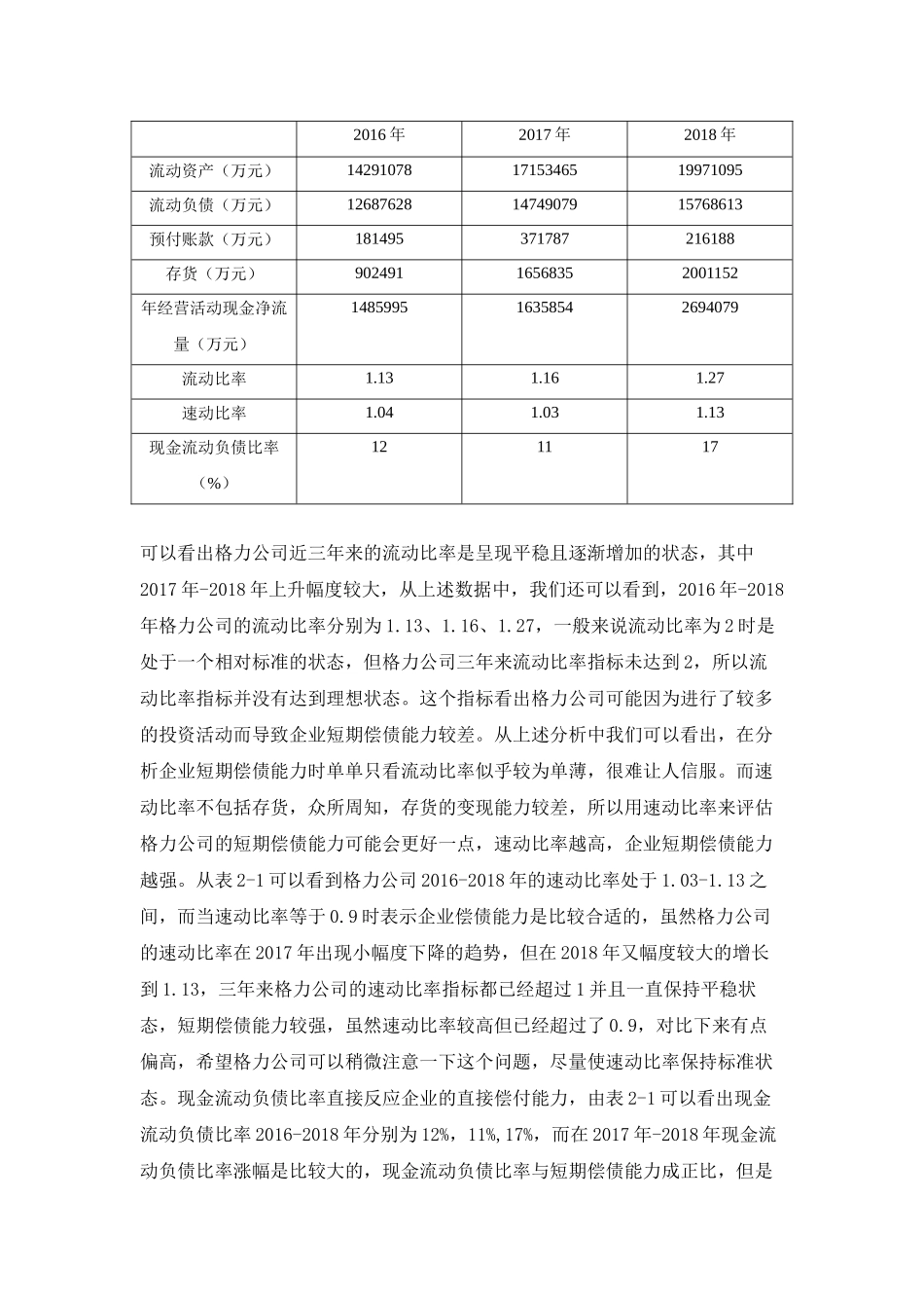格力电器股份有限公司偿债能力分析研究论文设计_第3页