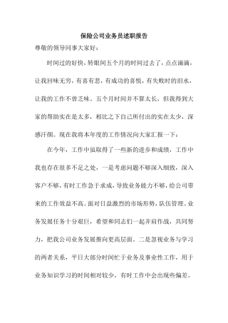 保险公司业务员述职报告
