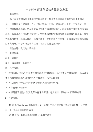 一小时体育课外活动实施计划方案