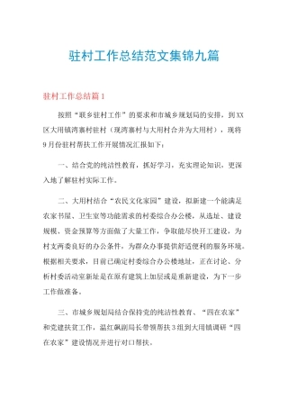 驻村工作总结范文集锦九篇