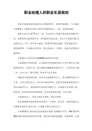 职业经理人的职业生涯规划