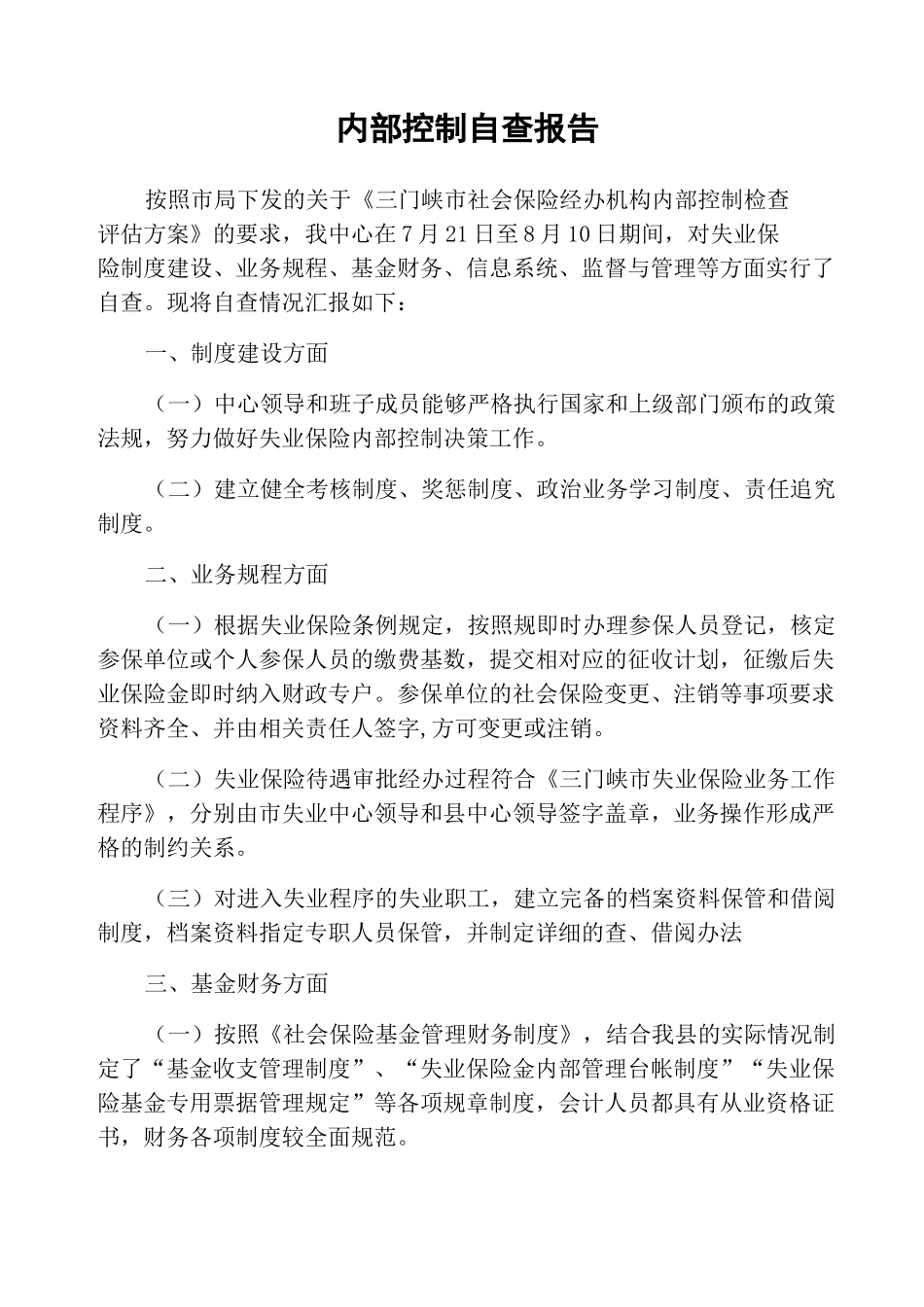 内部控制自查报告_第1页