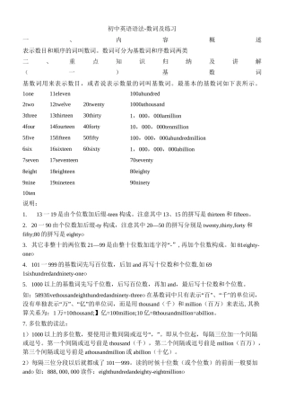 初中英语语法之数词