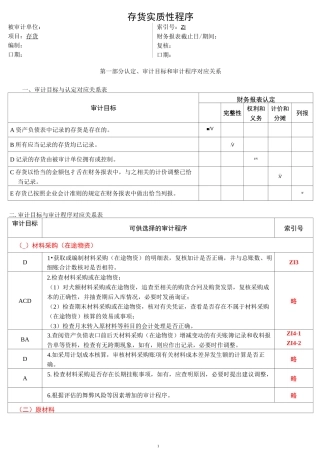 ZI存货的认定、审计目标和实质性程序