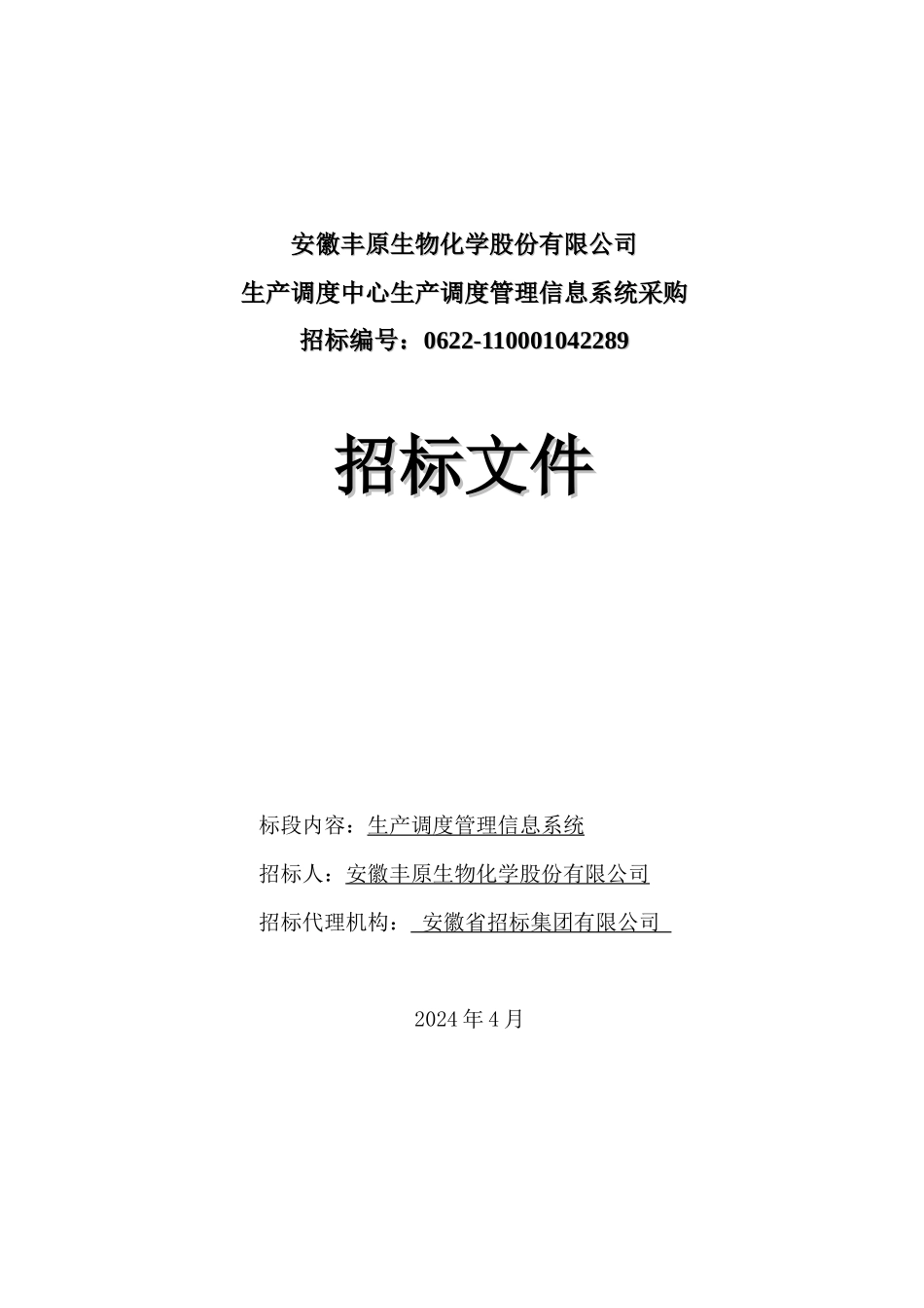 生产调度中心生产调度管理信息系统采购招标文件_第1页