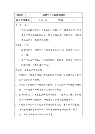 生产计划的相关生产管理制度条例