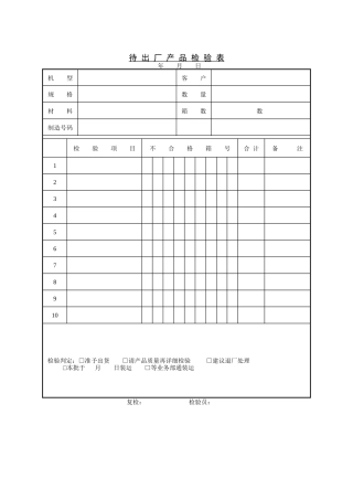 生产部-待出厂产品检验表