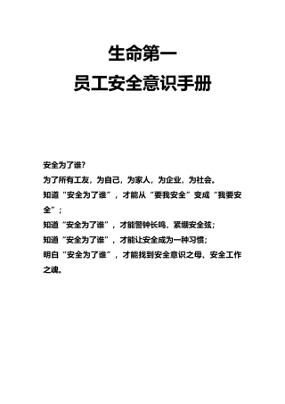 生命第一—员工安全意识手册范本