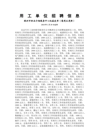 用工单位招聘信息