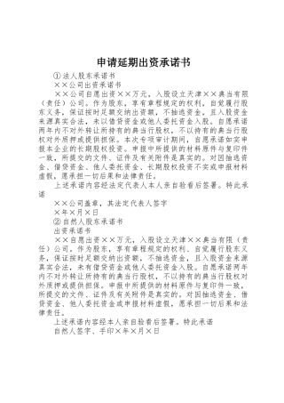 申请延期出资承诺书