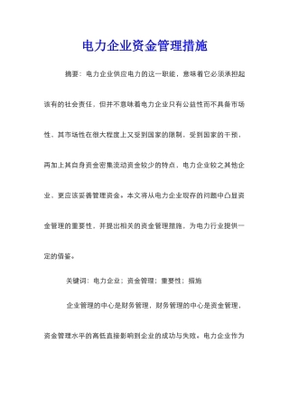 电力企业资金管理措施