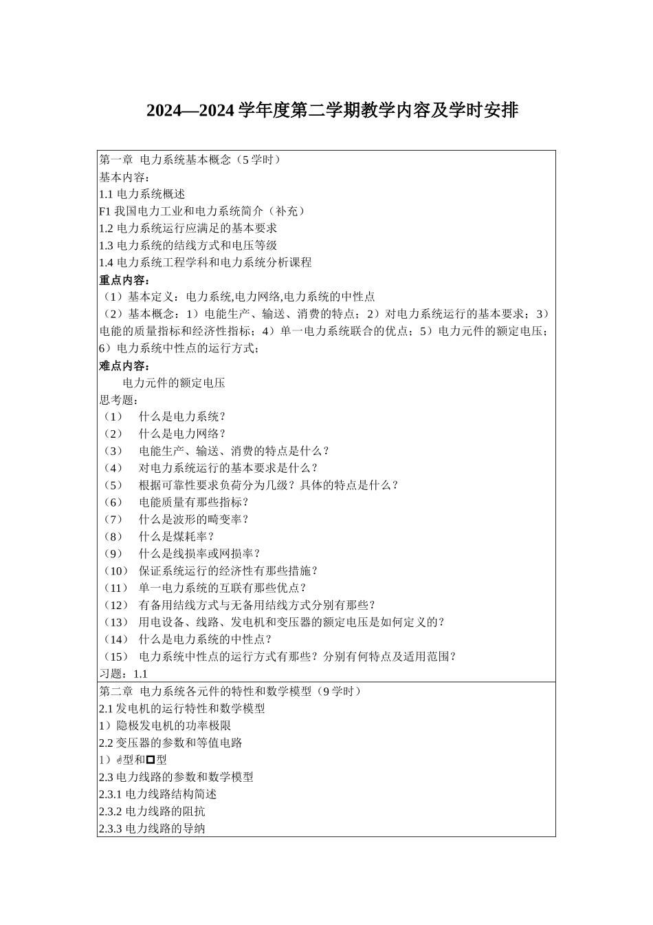 电力系统教学大纲、日历（XXXX）doc-1_第2页
