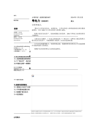 电力行业投资价值观分析报告文案