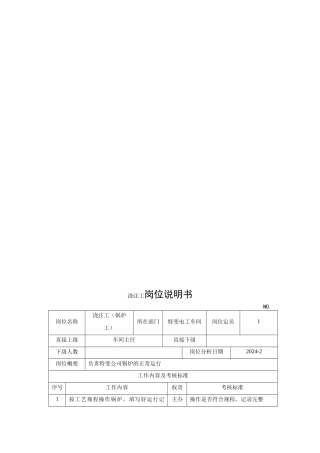 电力集团某大型电气配件企业浇注工岗位说明书
