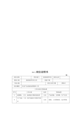 电力集团某大型电气配件企业喷砂工岗位说明书